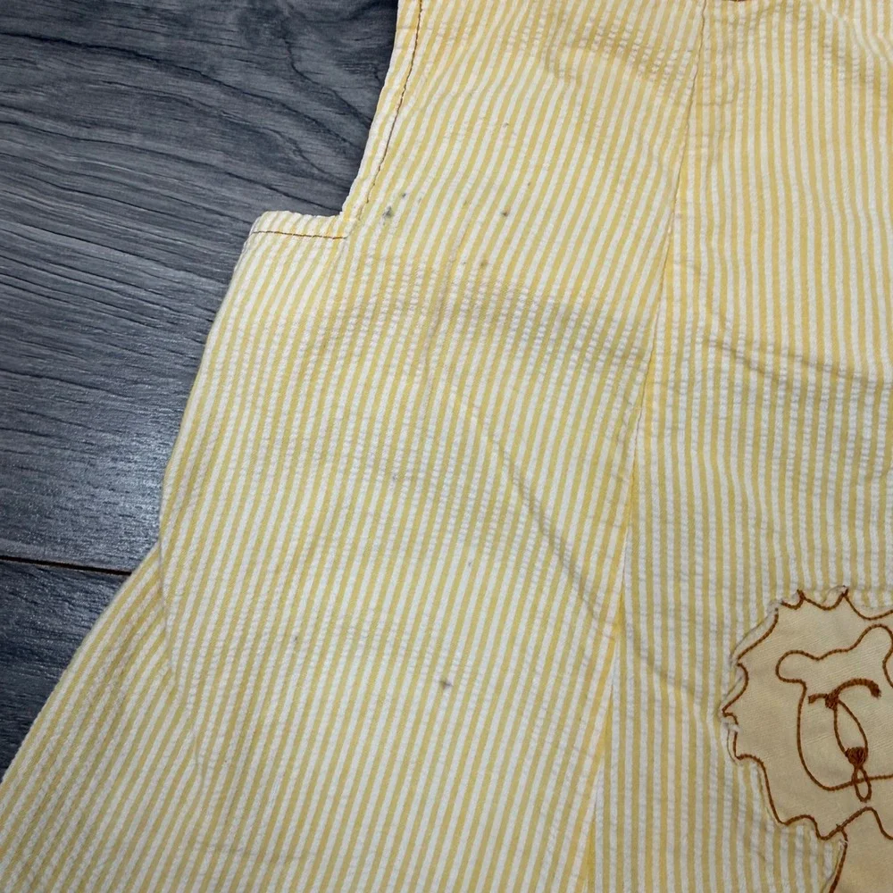 Vintage Wonderalls Seersucker Yellow Stripe Cotton Romper Lion Baby 3–6 Months